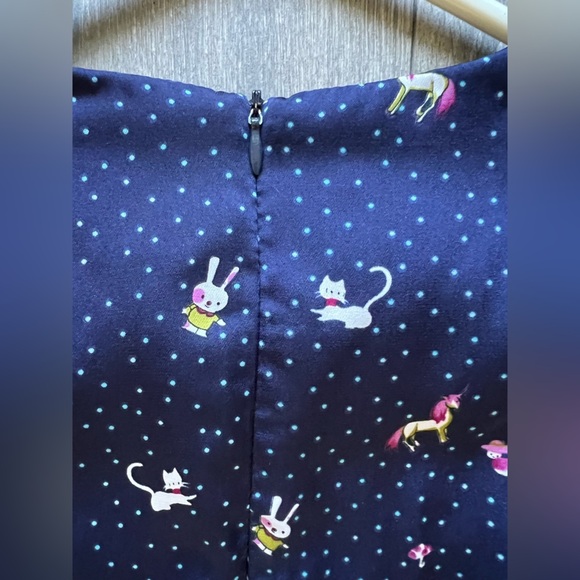 Vintage y2k forever 21 kawaii kidcore unicorn cat bunny mushroom pleated dress L - Picture 10 of 14